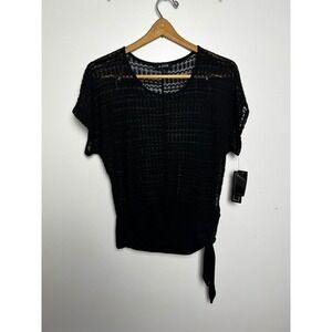 A. Byer Womens Size Medium Black Pointelle Mesh Side Tie Knit Top NWT
